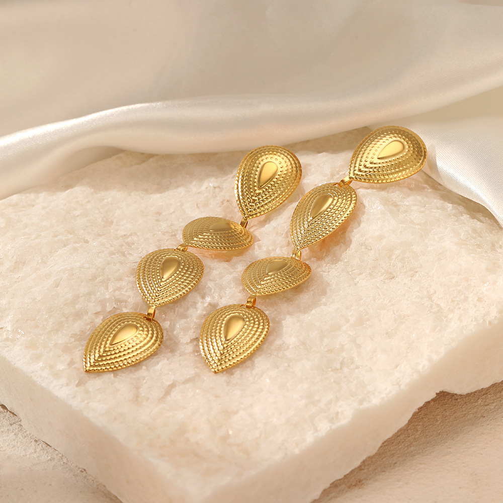 Water Droplets Electroplated Drop Earrings For Women In 304 Stainless Steel With KC Golden Water Plating And Stone-Free Inlay 4