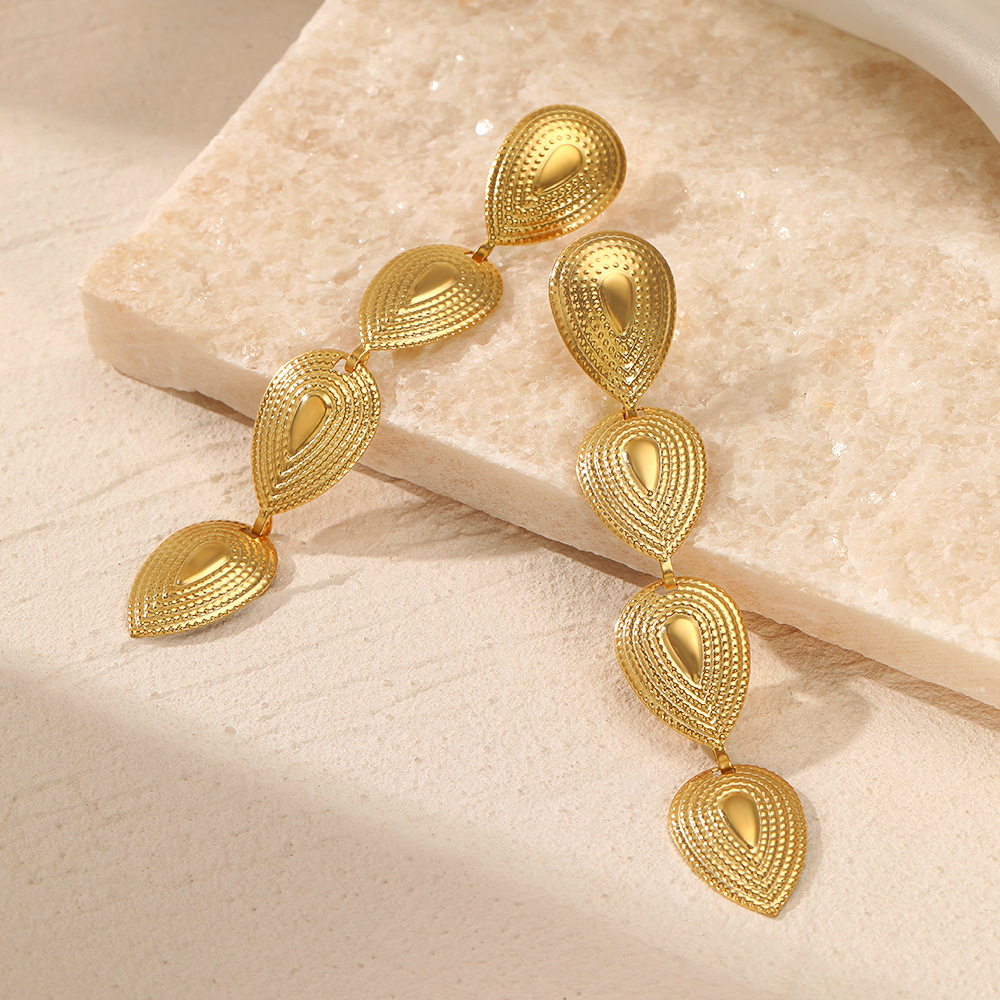 Water Droplets Electroplated Drop Earrings For Women In 304 Stainless Steel With KC Golden Water Plating And Stone-Free Inlay 5