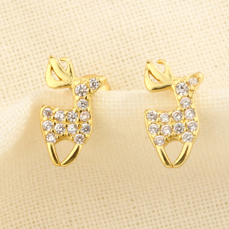 Elk Stud Earrings For Women In Silver Plated Copper With Zircon Inlay, Perfect For Christmas 2
