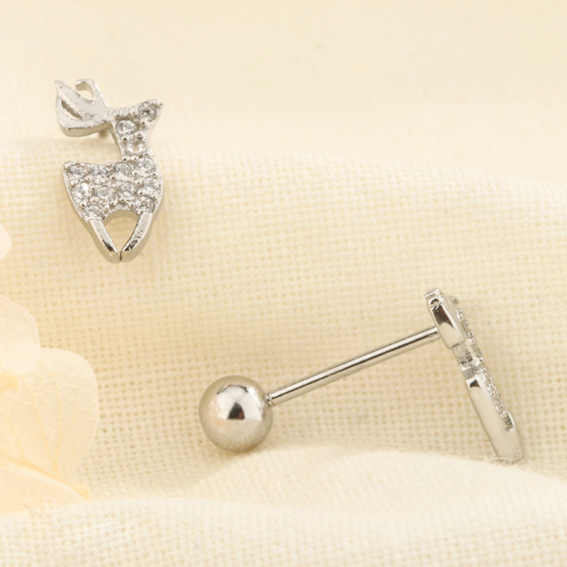 Elk Stud Earrings For Women In Silver Plated Copper With Zircon Inlay, Perfect For Christmas 3