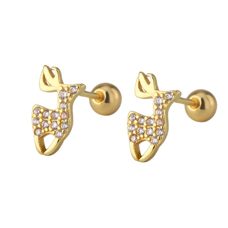 Elk Stud Earrings For Women In Silver Plated Copper With Zircon Inlay, Perfect For Christmas 5