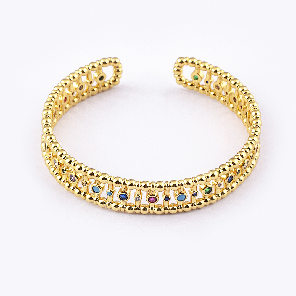 Ethnic Style Copper Bangle For Women In Gold With 18K Real Gold Plated Electroplated Finish Featuring Zircon Inlay 5