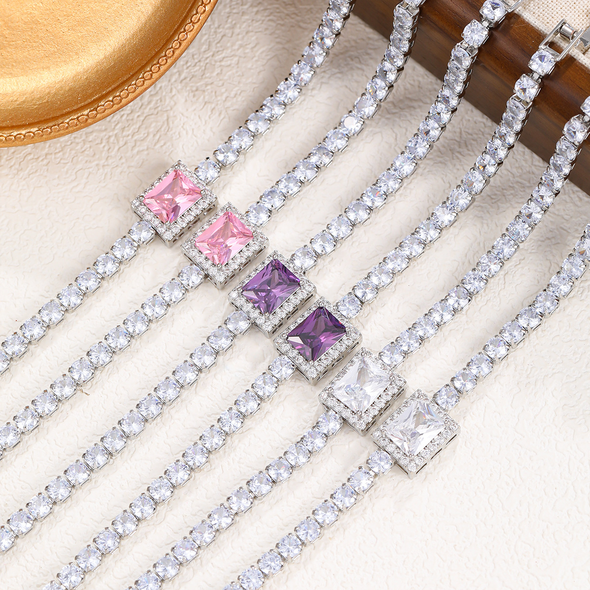 Europe And The United States  Hot Sale Classic Geometric Design Square Exquisite Zircon Bracelet Women Tennis Bracelet Bracelet Jewelry Wholesale 3