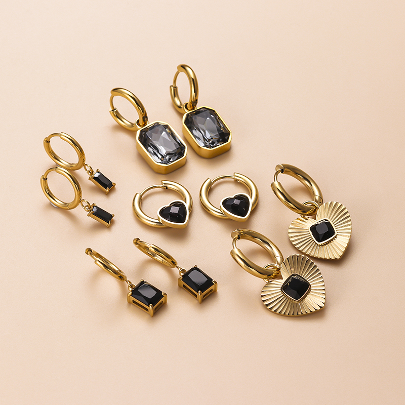 Square Drop Earrings For Women Featuring 18K Gold Plated Design With 304 Stainless Steel Posts And Zircon Inlay