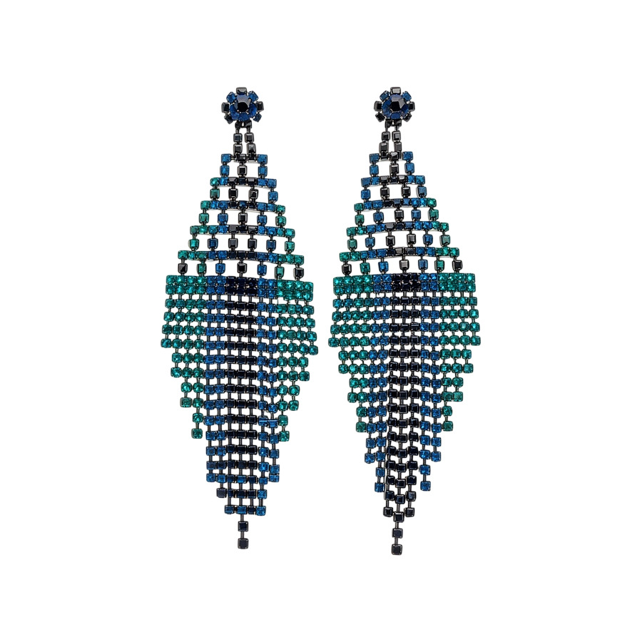 Exaggerated Rhombus Stud Earrings For Women In Silver Copper With Rhinestone Inlay And Tassel Craft 6