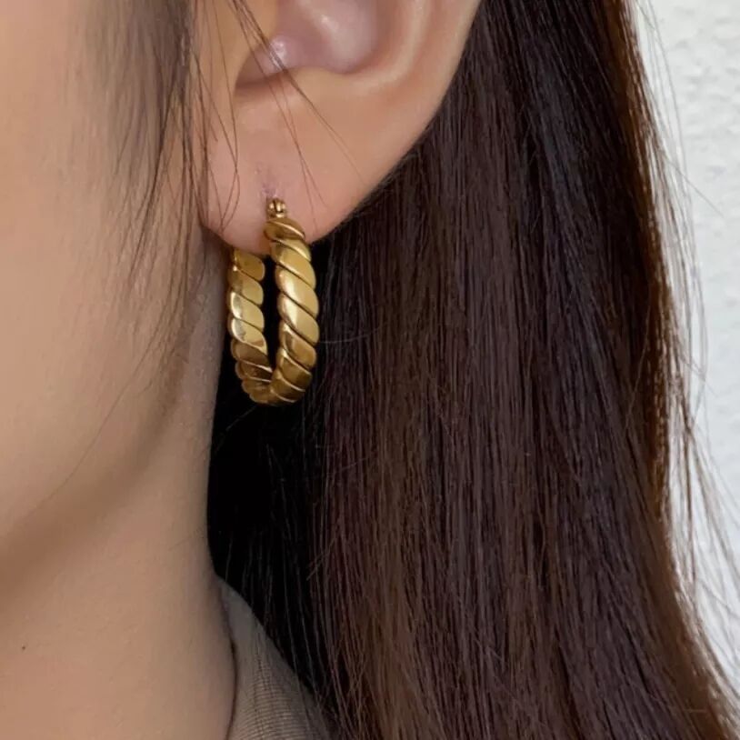 Round Earrings For Women, 1 Pair Featuring Electroplated Design With 304 Stainless Steel Ear Pins 3