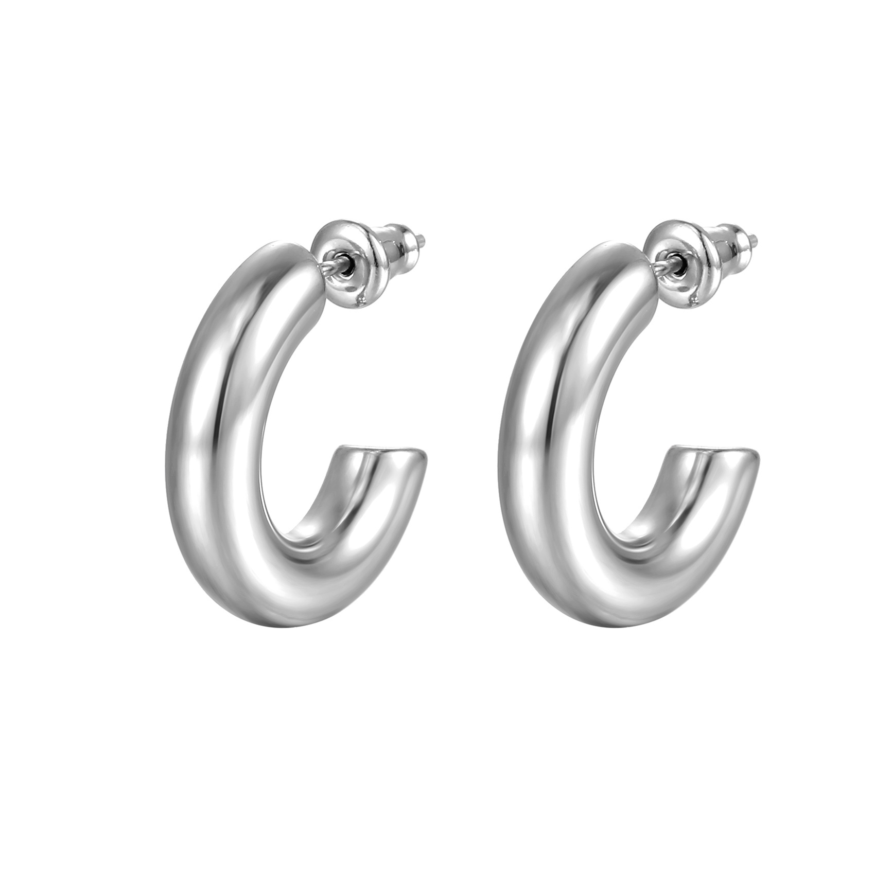 C Shape Earrings For Women In 201 Stainless Steel With 18K Gold Electroplated Finish And 304 Stainless Steel Ear Pins 2
