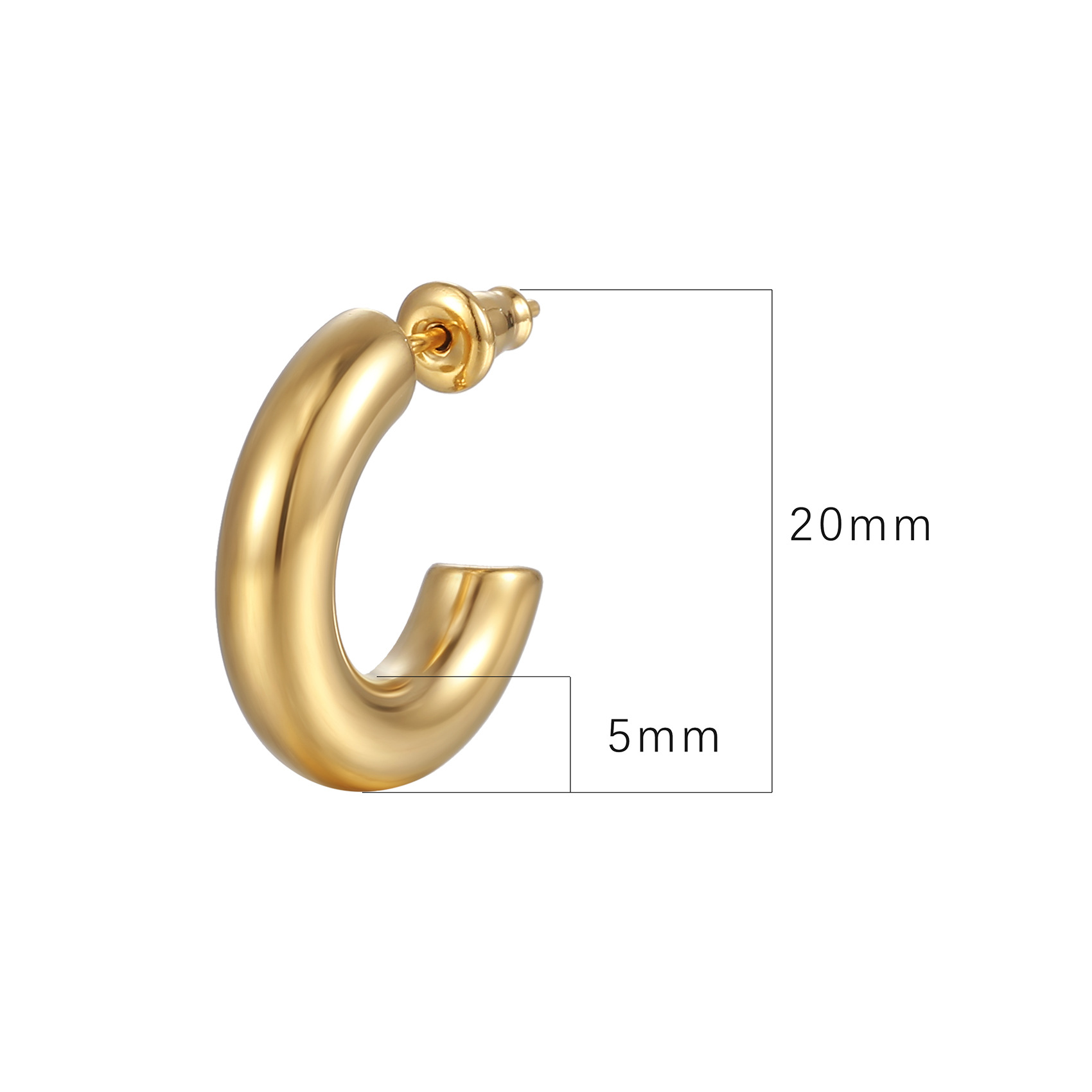 C Shape Earrings For Women In 201 Stainless Steel With 18K Gold Electroplated Finish And 304 Stainless Steel Ear Pins 3
