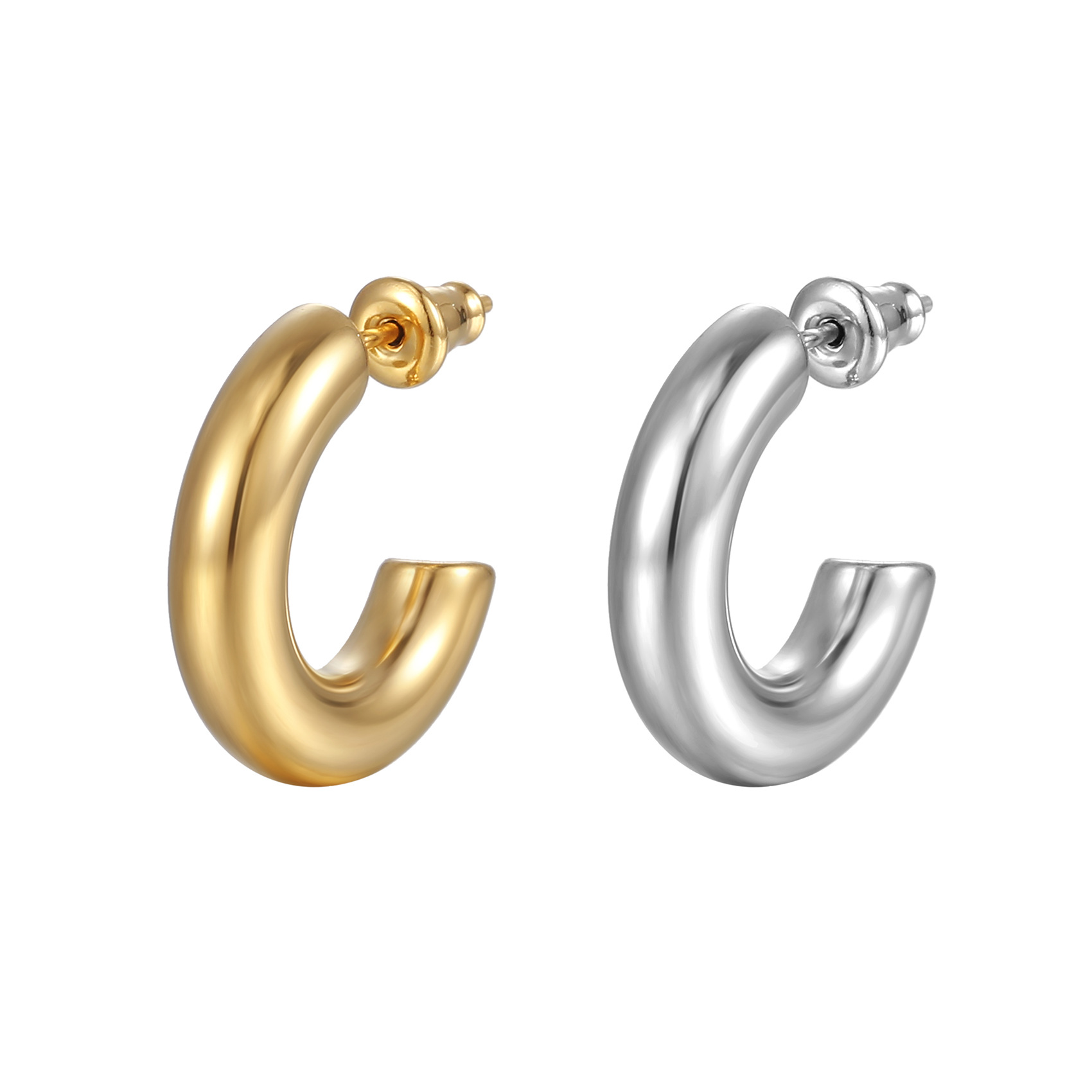 C Shape Earrings For Women In 201 Stainless Steel With 18K Gold Electroplated Finish And 304 Stainless Steel Ear Pins 4