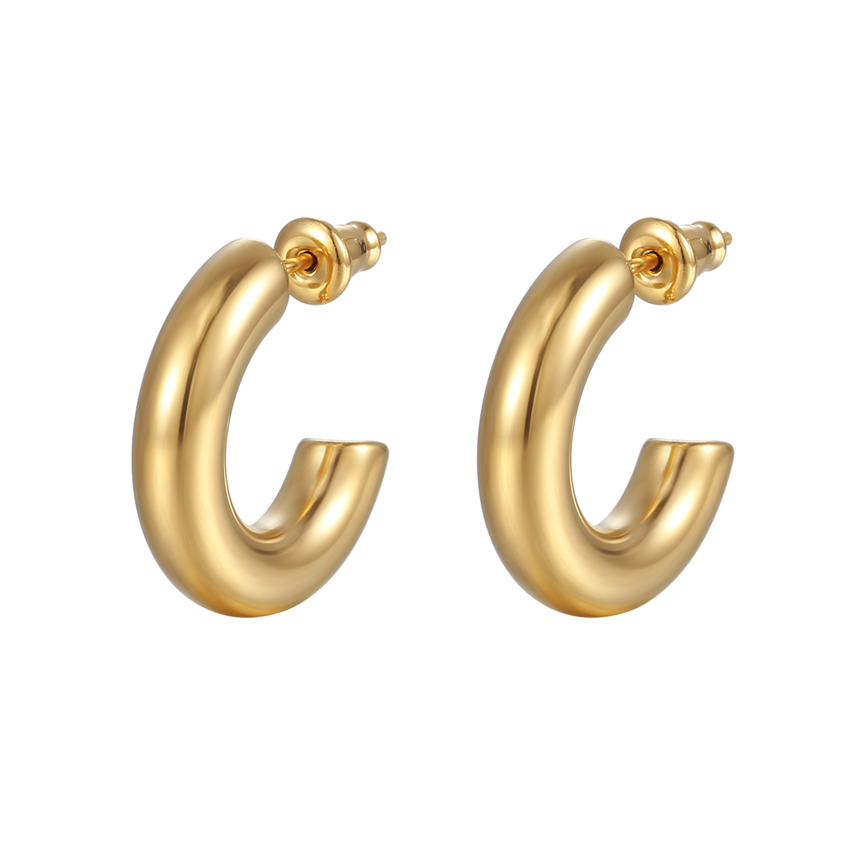 C Shape Earrings For Women In 201 Stainless Steel With 18K Gold Electroplated Finish And 304 Stainless Steel Ear Pins 5