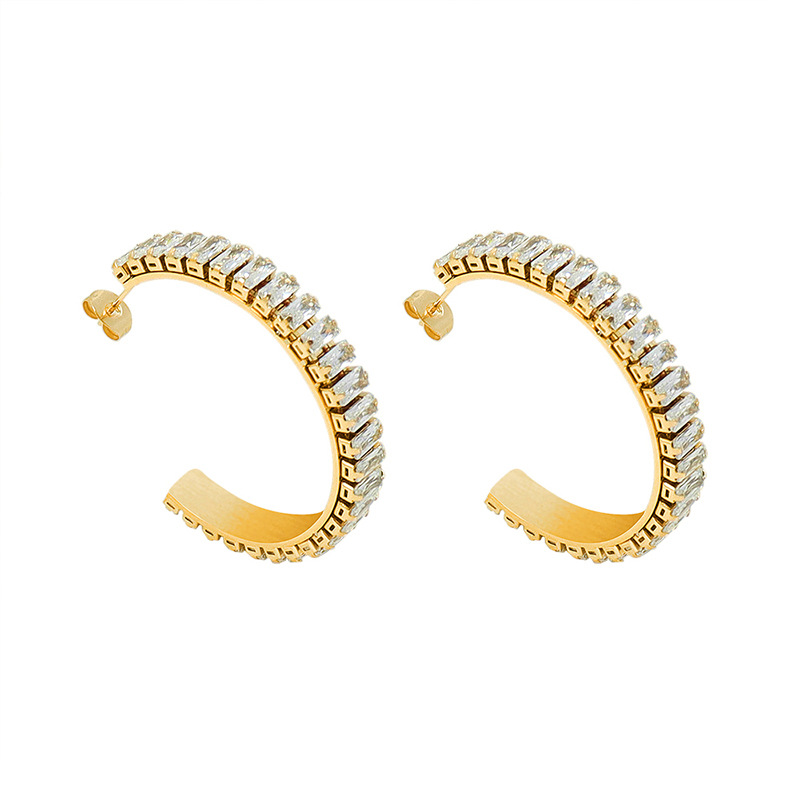C Shape Earrings For Women, Waterproof Non Tarnish 304 Stainless Steel With PVD Coated Real Gold Plated And Artificial Diamond Inlay 3