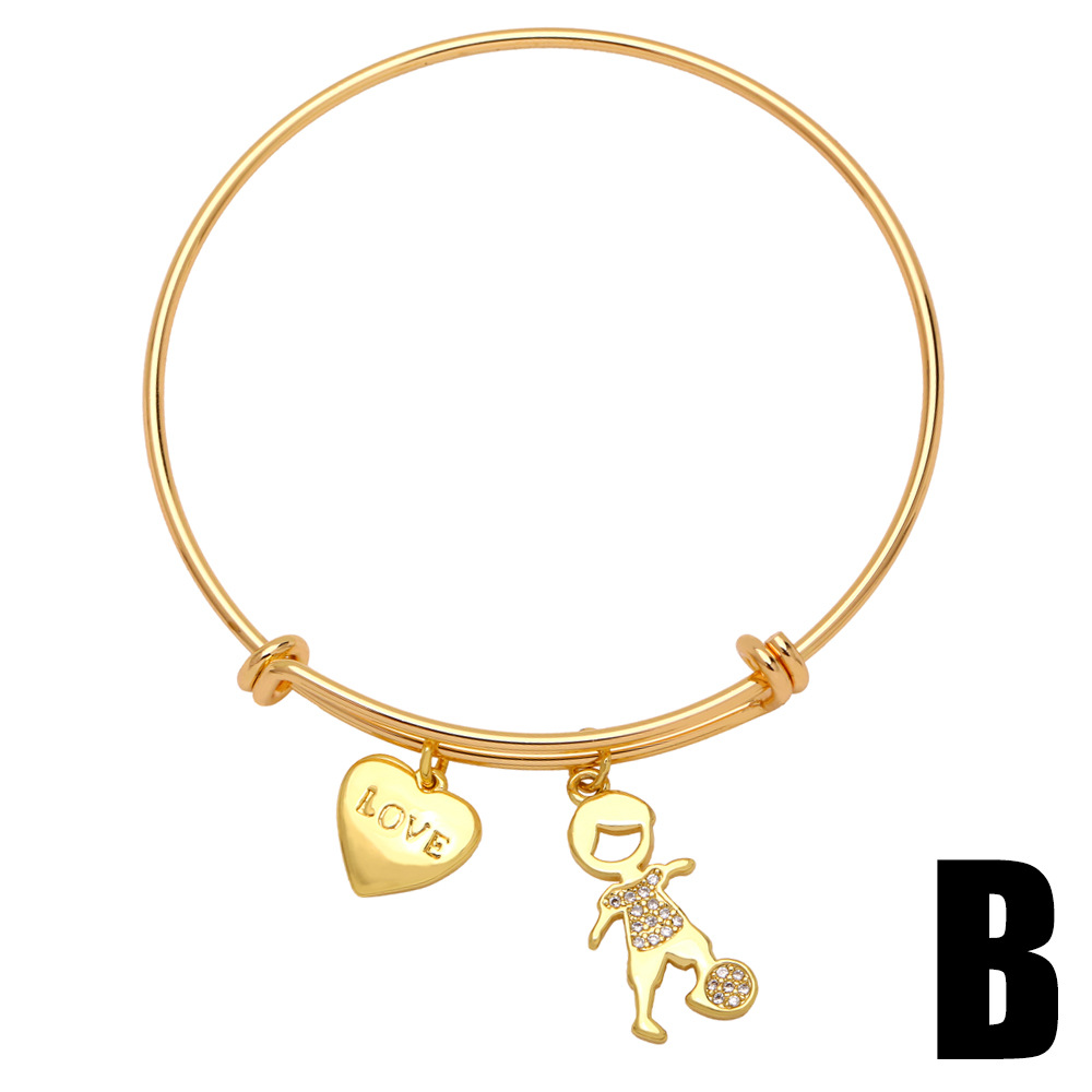 Cartoon Character Copper Bracelet With Zircon Inlay, 18K Gold Plated Design For Women 3