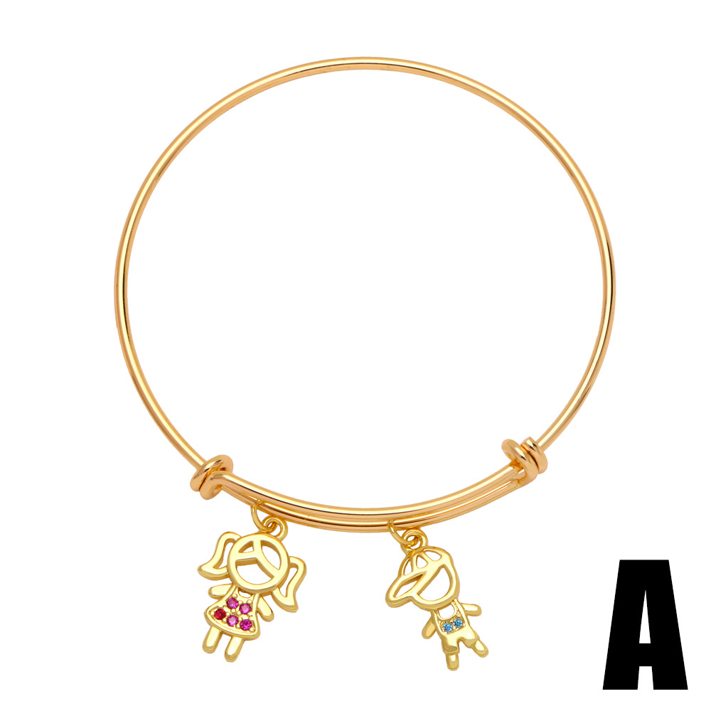 Cartoon Character Copper Bracelet With Zircon Inlay, 18K Gold Plated Design For Women 4