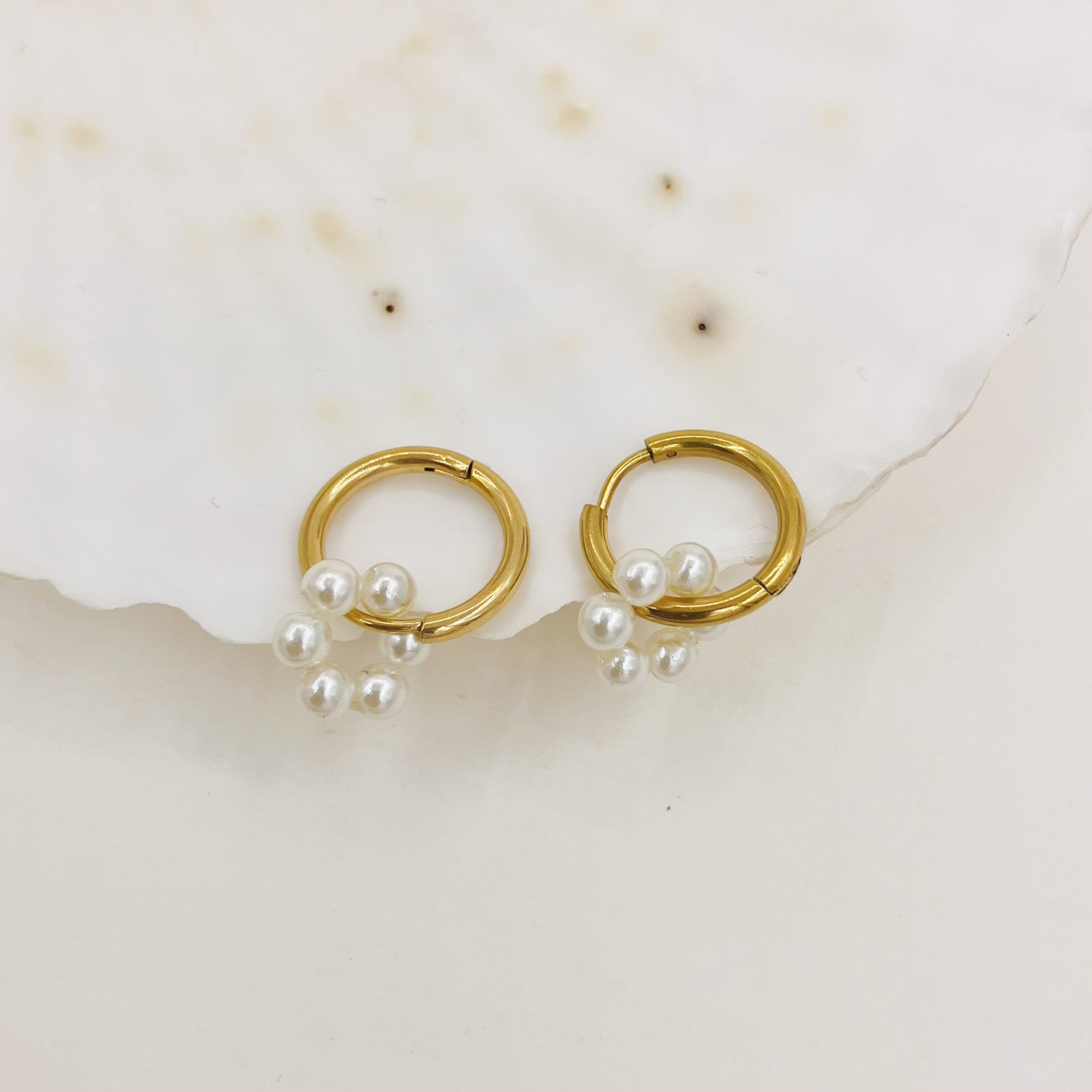 Geometric Earrings For Pearl Style Featuring 14K Gold Plated Design With 304 Stainless Steel Ear Pins, 1 Pair 2