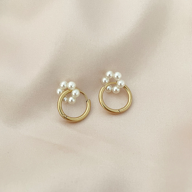Geometric Earrings For Pearl Style Featuring 14K Gold Plated Design With 304 Stainless Steel Ear Pins, 1 Pair 3