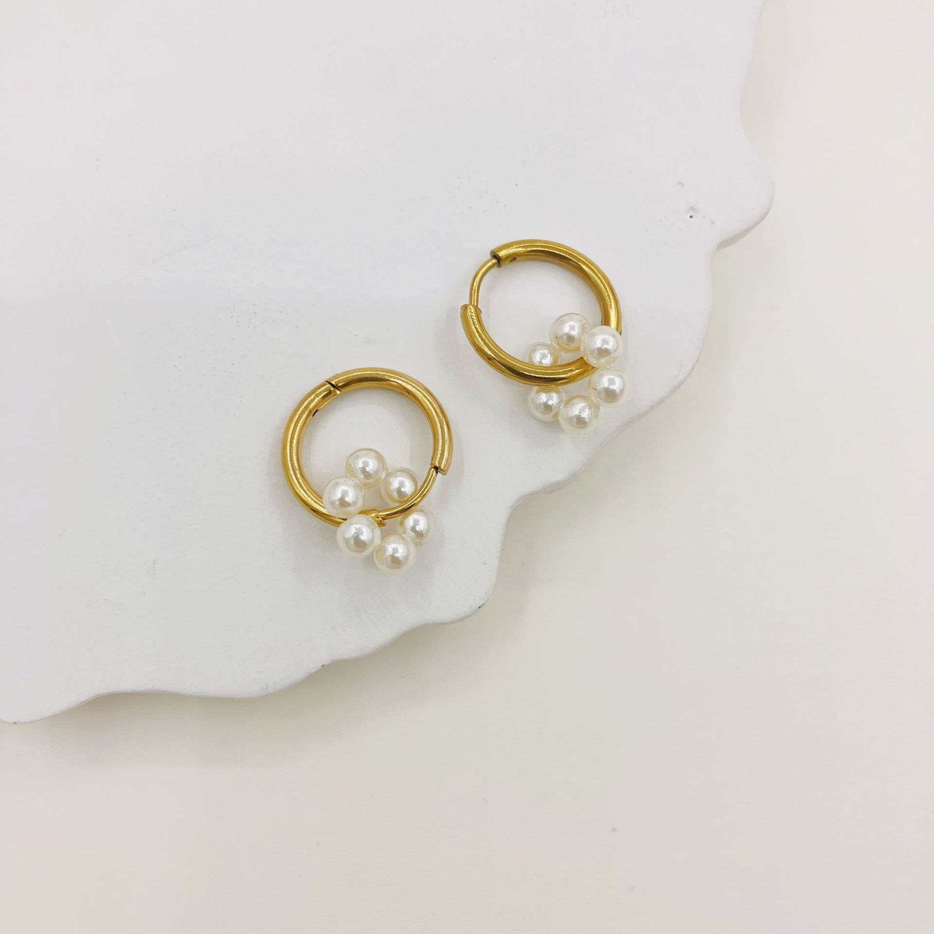 Geometric Earrings For Pearl Style Featuring 14K Gold Plated Design With 304 Stainless Steel Ear Pins, 1 Pair 4