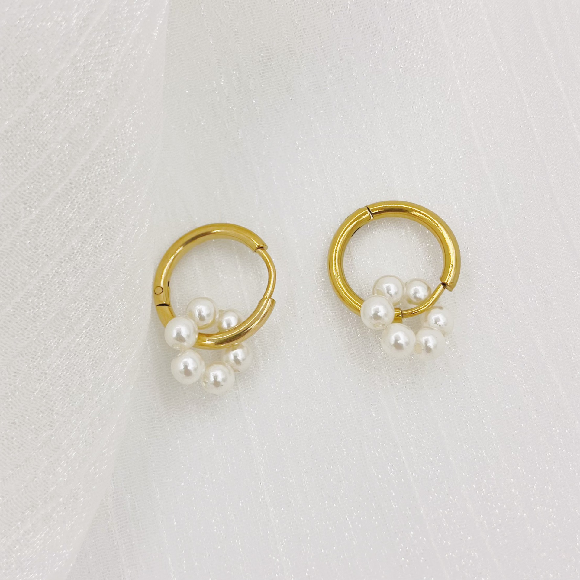 Geometric Earrings For Pearl Style Featuring 14K Gold Plated Design With 304 Stainless Steel Ear Pins, 1 Pair 5