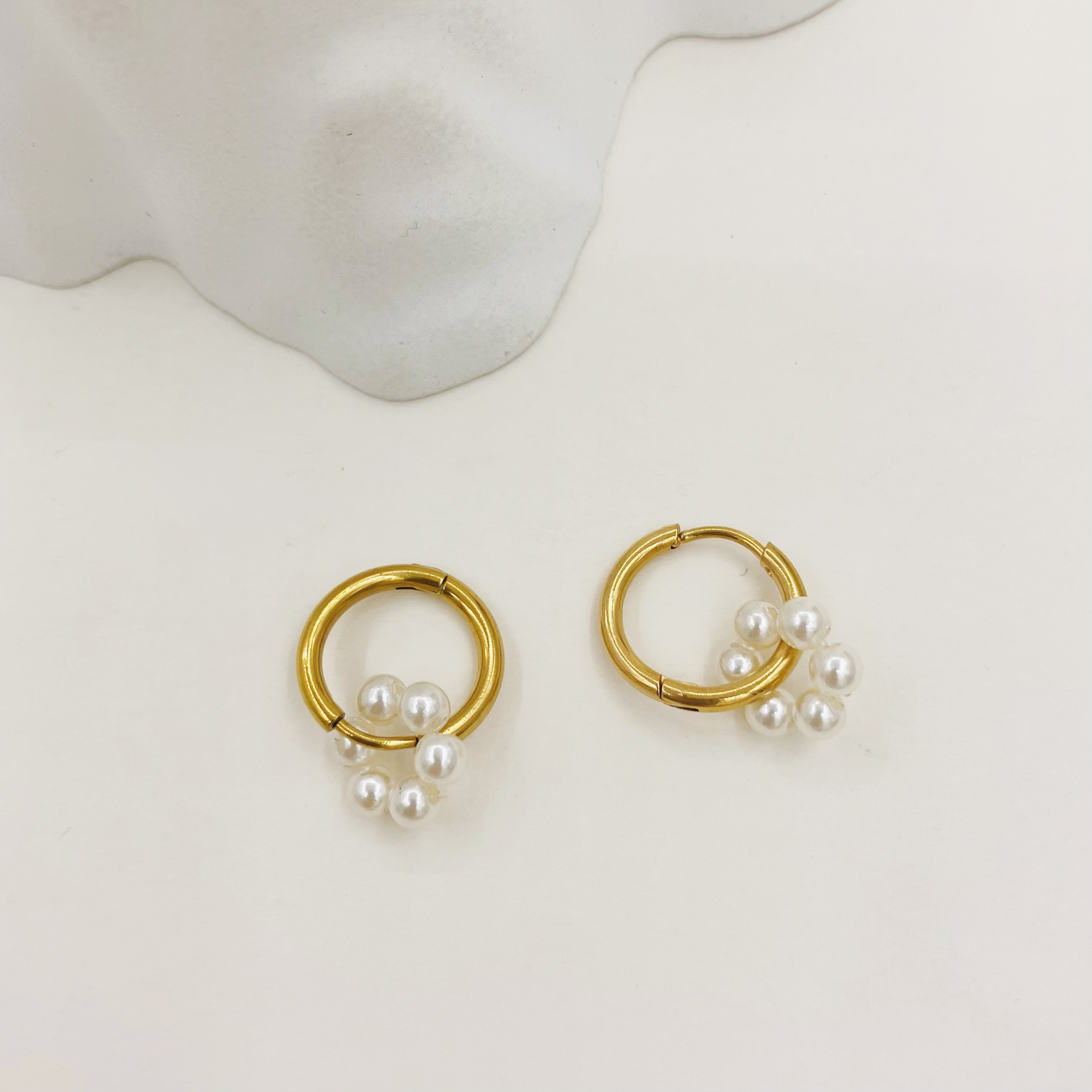 Geometric Earrings For Pearl Style Featuring 14K Gold Plated Design With 304 Stainless Steel Ear Pins, 1 Pair 6