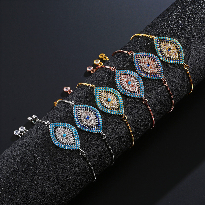 Devil's Eye Copper Bracelet For Women With Zircon Inlay, Fashion Style, Perfect For Anniversary