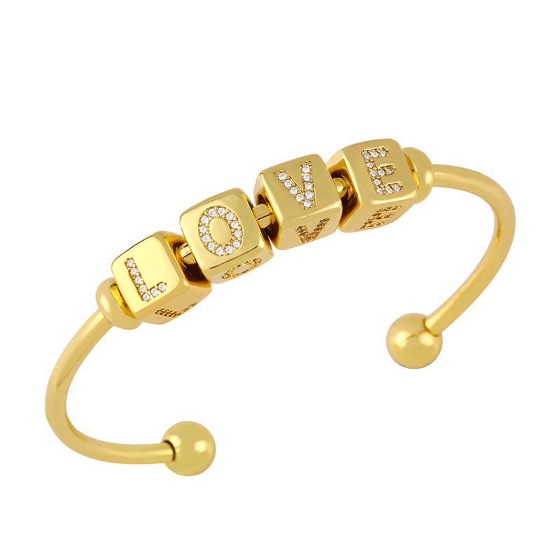 Copper Letter Bracelets For Women Featuring 18K Gold Plated Design With Artificial Gemstones Inlay 2