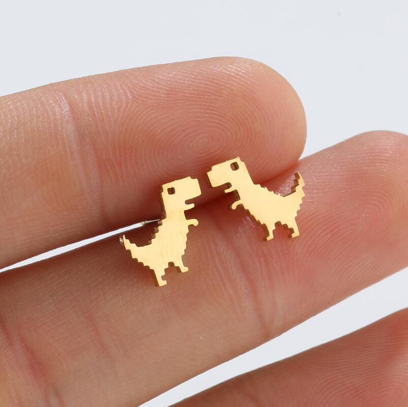 Dinosaur Waterproof Non Tarnish Earrings For Women With 316 Stainless Steel Ear Pins, 18K Gold PVD Coated 304 Stainless Steel