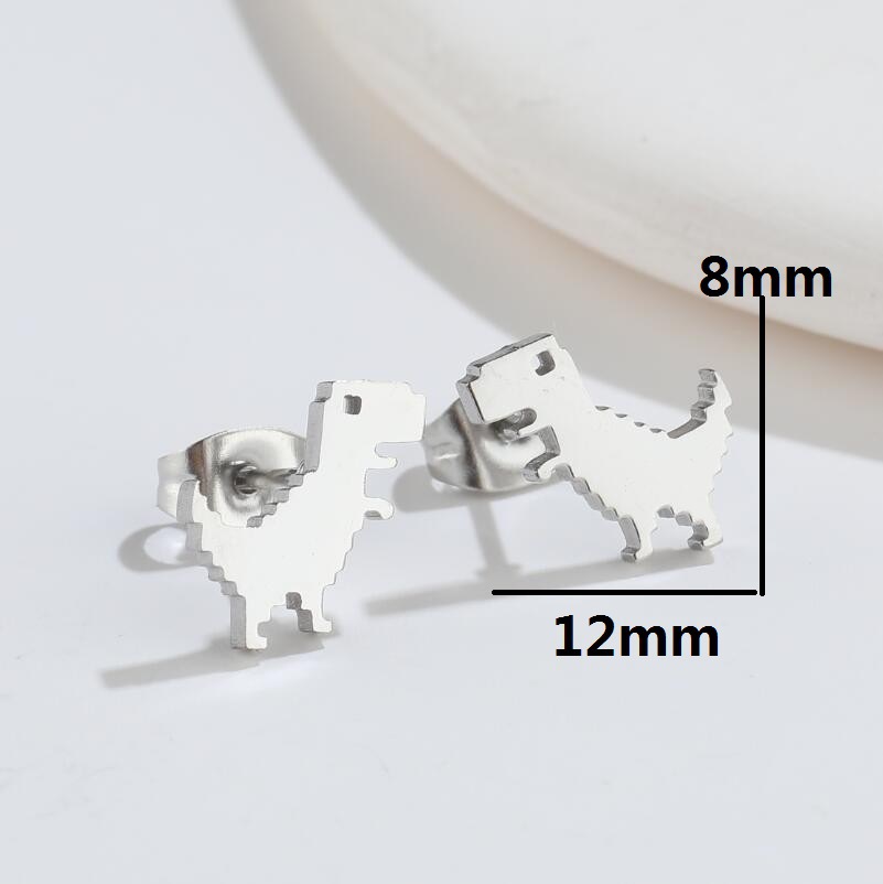 Dinosaur Waterproof Non Tarnish Earrings For Women With 316 Stainless Steel Ear Pins, 18K Gold PVD Coated 304 Stainless Steel 2