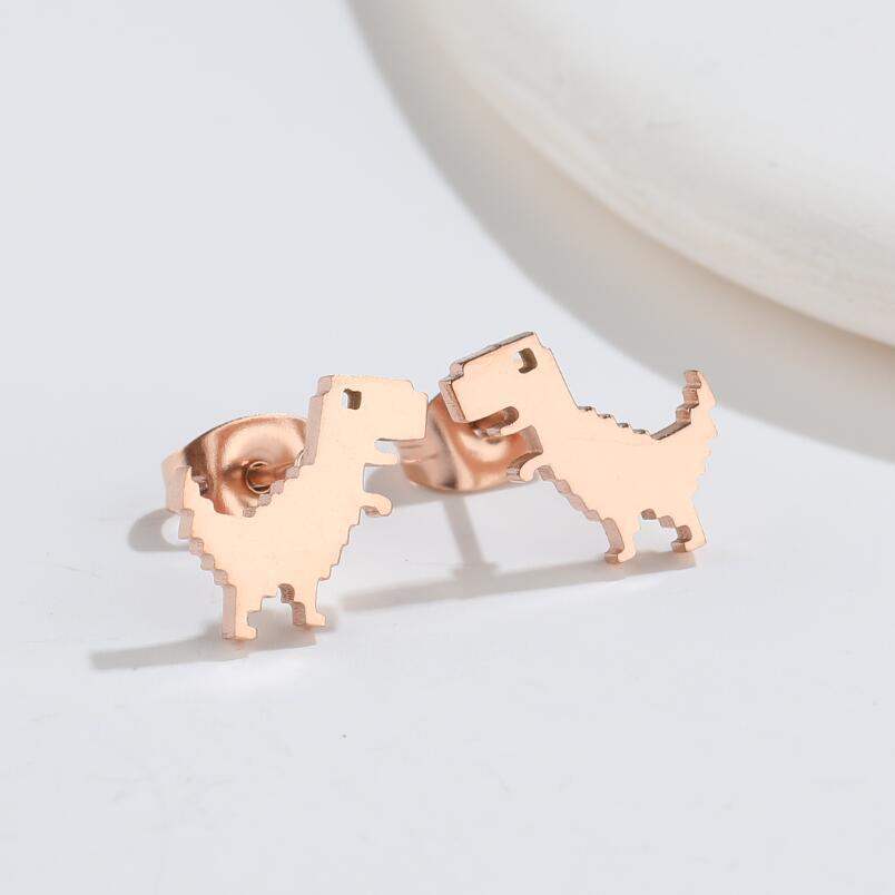 Dinosaur Waterproof Non Tarnish Earrings For Women With 316 Stainless Steel Ear Pins, 18K Gold PVD Coated 304 Stainless Steel 4