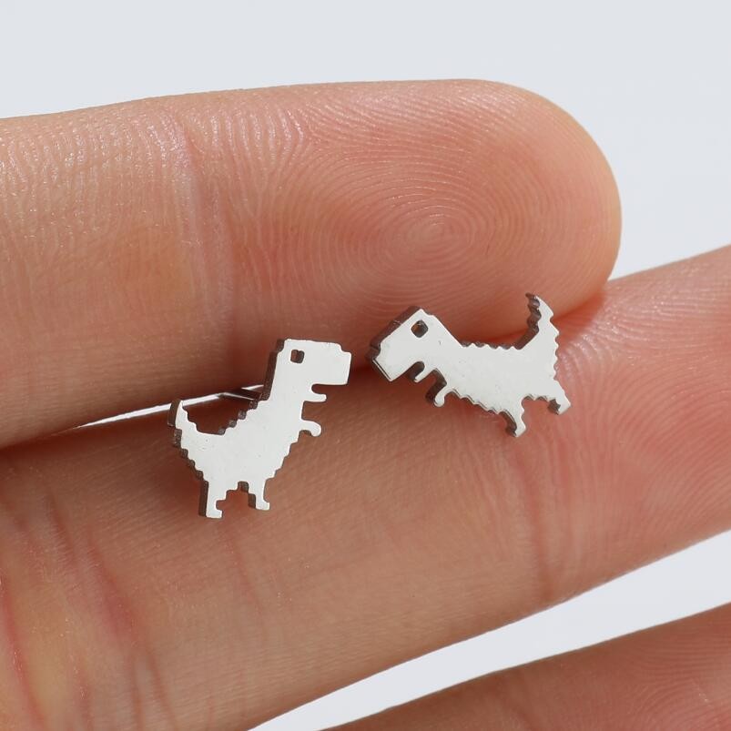 Dinosaur Waterproof Non Tarnish Earrings For Women With 316 Stainless Steel Ear Pins, 18K Gold PVD Coated 304 Stainless Steel 5