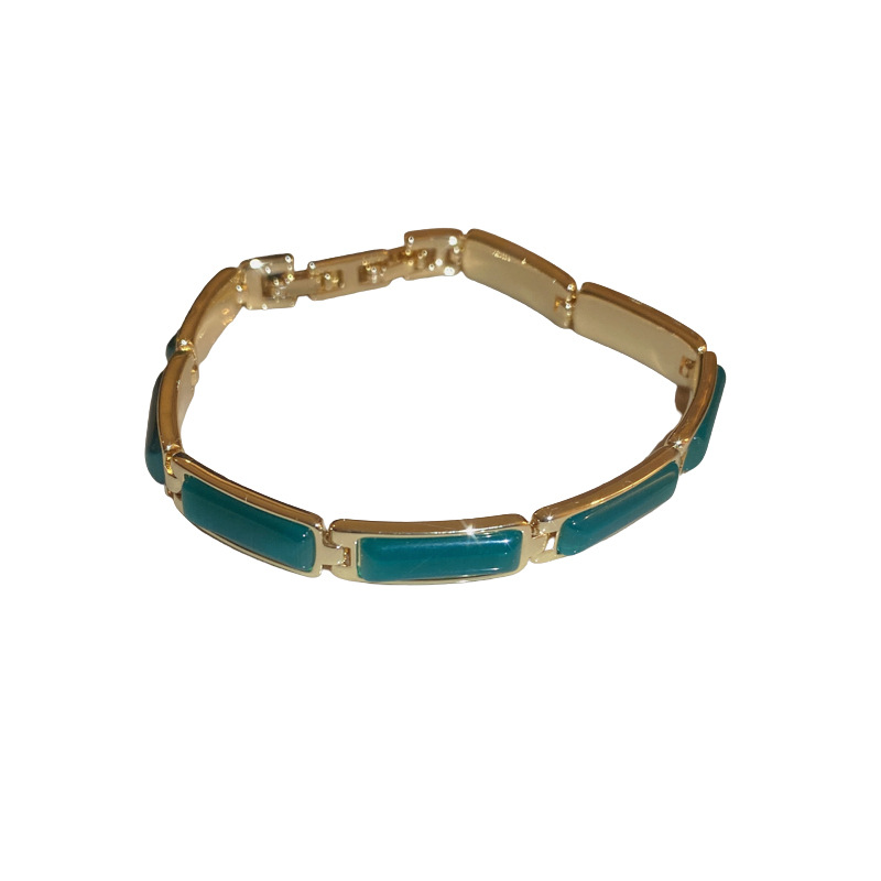 Geometric Metal Bracelets For Women Featuring Inlay Cat's Eye Stone Design 2