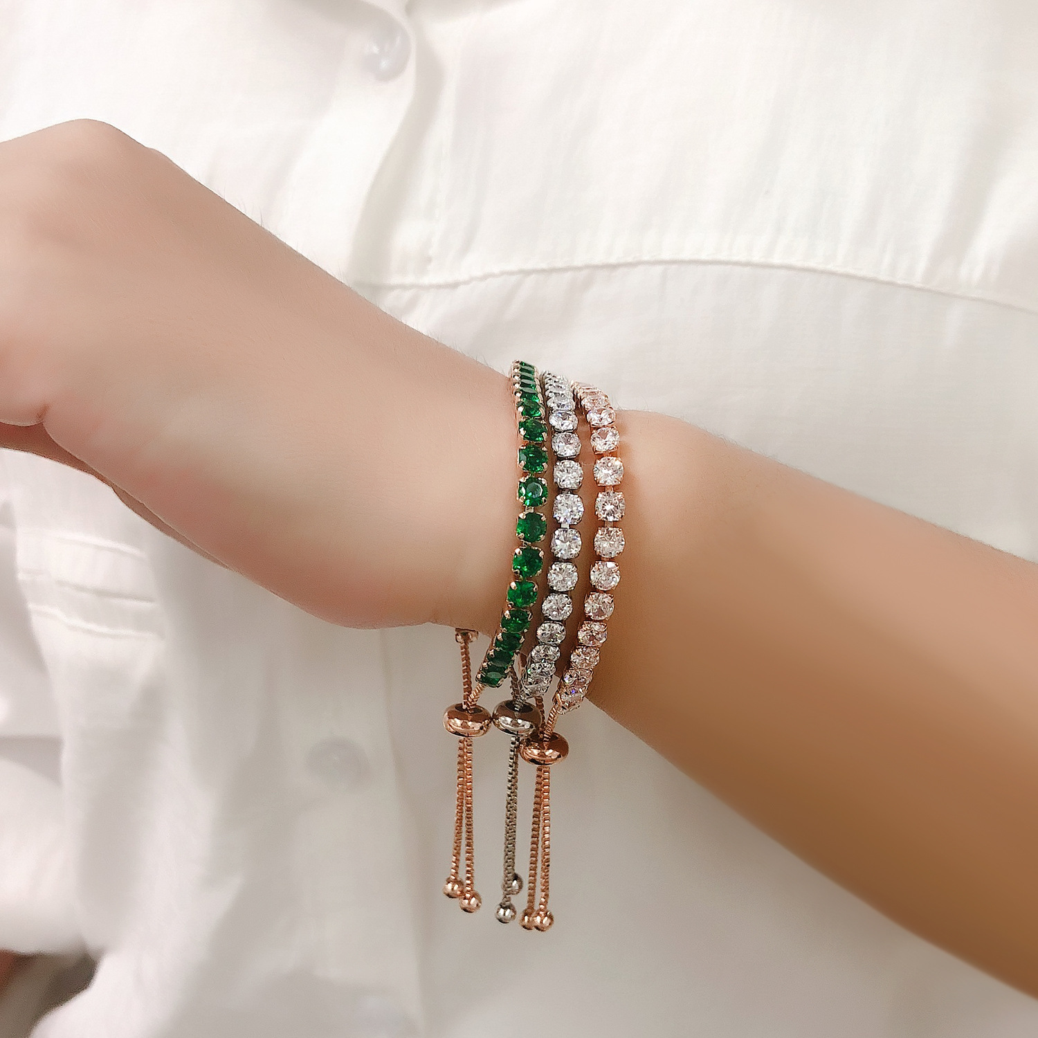 Geometric Copper Bracelet For Women With Electroplated Design And Zircon Inlay, Stylish Lady Accessory 2