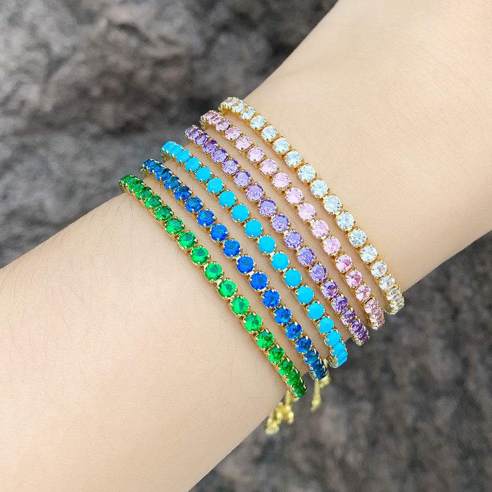 Geometric Inlay Bracelets For Women In Copper With 18K Gold Plated Water Plating And Zircon Inlay