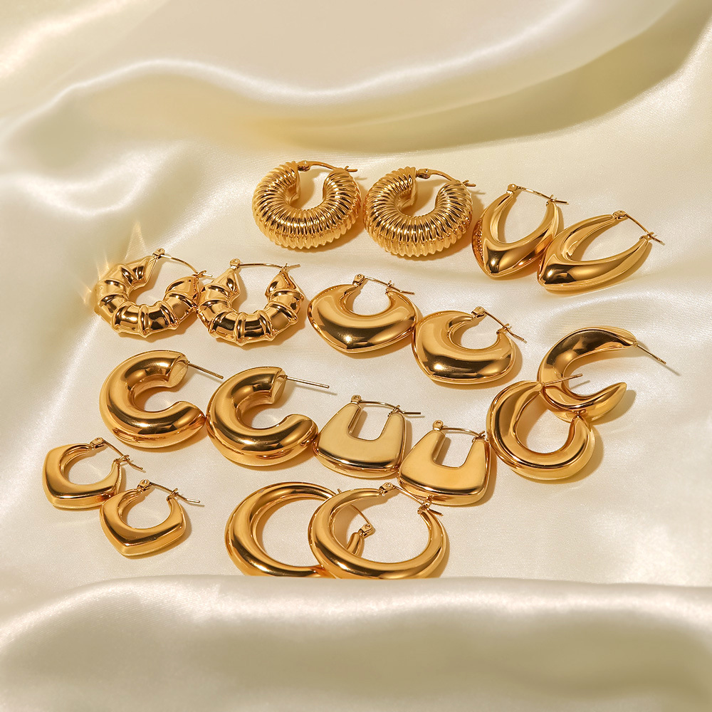 Geometric Gold Plated Earrings For Women, PVD Coated 304 Stainless Steel With 0.01µm Thick Plating