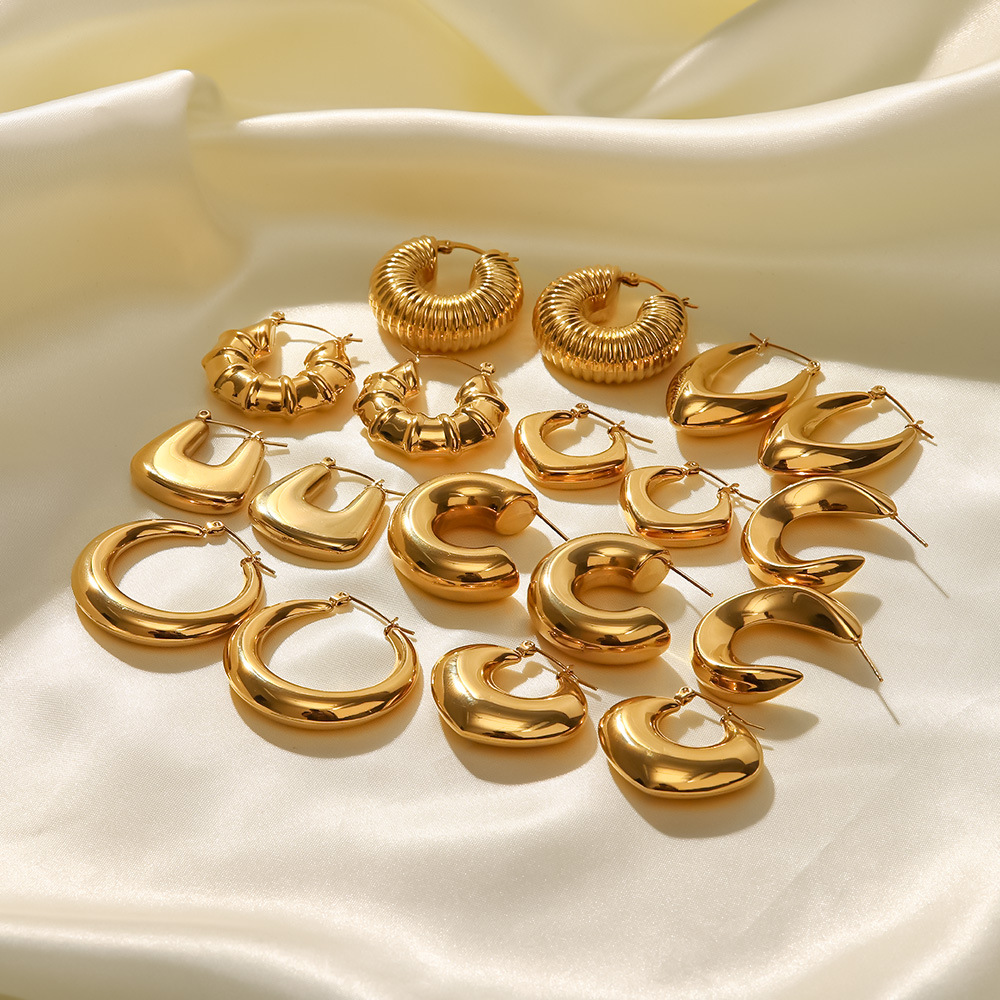 Geometric Gold Plated Earrings For Women, PVD Coated 304 Stainless Steel With 0.01µm Thick Plating 2
