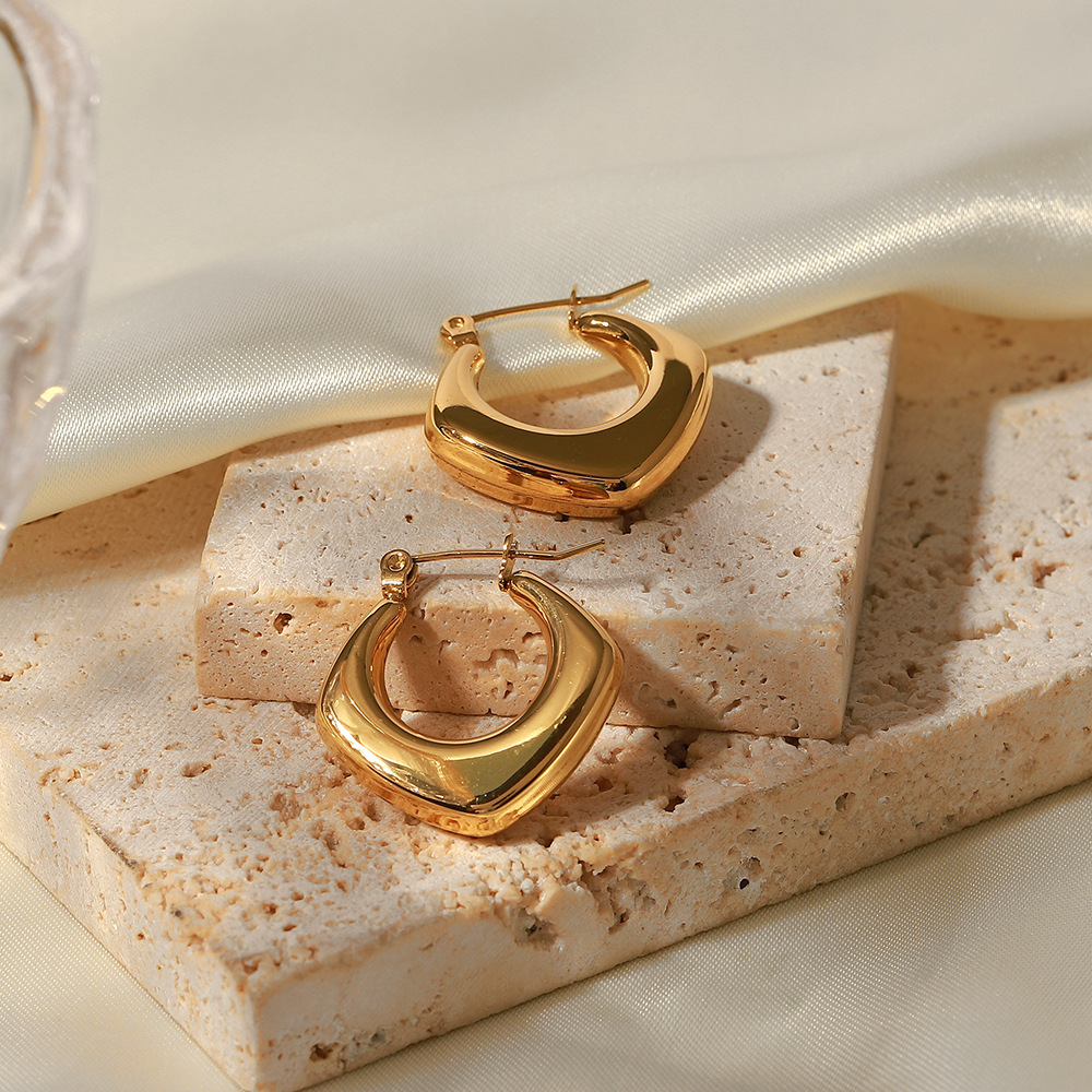 Geometric Gold Plated Earrings For Women, PVD Coated 304 Stainless Steel With 0.01µm Thick Plating 5