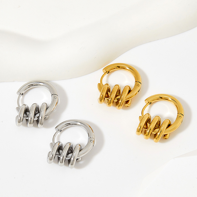 Geometric Electroplated Earrings For Women In 304 Stainless Steel With 16K Real Gold PVD Coating