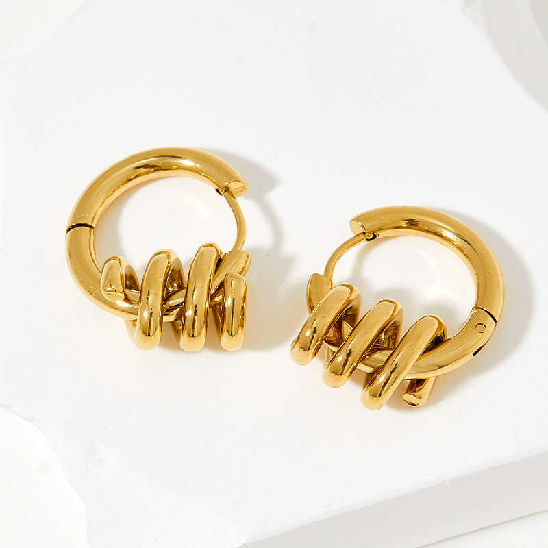 Geometric Electroplated Earrings For Women In 304 Stainless Steel With 16K Real Gold PVD Coating 4