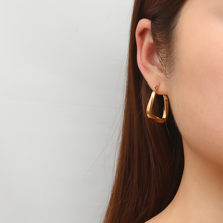 Fashion Geometric Earrings For Women In 201 Stainless Steel With 18K Real Gold Plated And 304 Stainless Steel Ear Pins