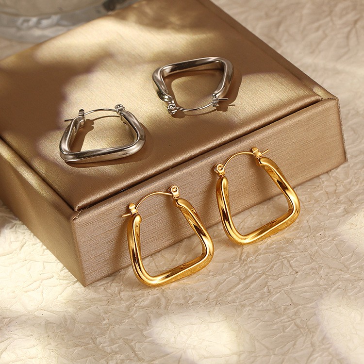 Fashion Geometric Earrings For Women In 201 Stainless Steel With 18K Real Gold Plated And 304 Stainless Steel Ear Pins 5