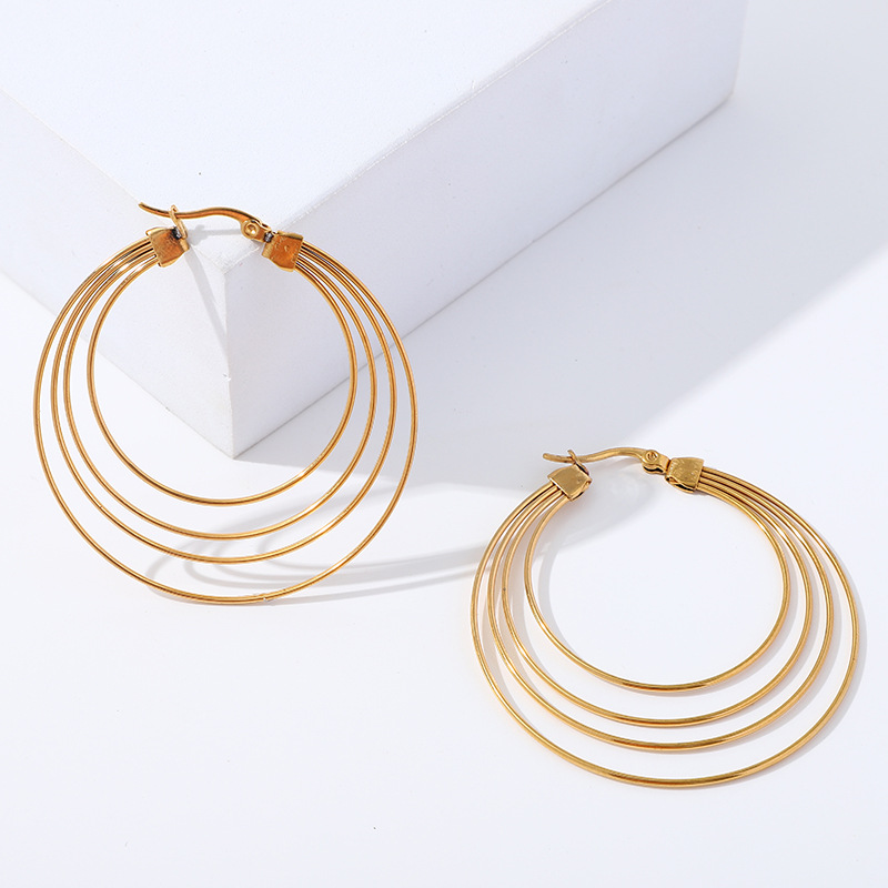 Fashion Geometric Earrings For Women In 201 Stainless Steel With 18K Real Gold Plated And 304 Stainless Steel Ear Pins