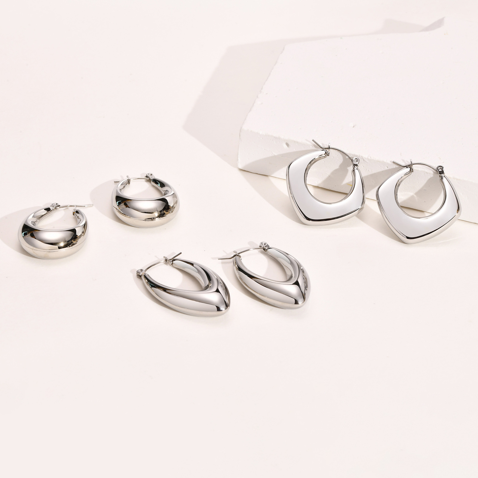 Fashion Geometric Earrings For Women, Waterproof Non Tarnish 201 Stainless Steel, Real Gold Plated With 0.03µm-0.05µm Thickness