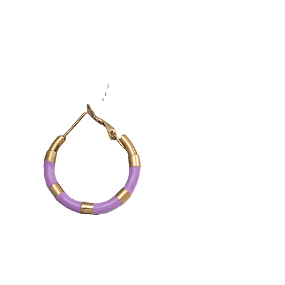 Geometric Titanium Steel Earrings With Enamel Design For Women, 1 Pair, Featuring Unique Boutique Style 5