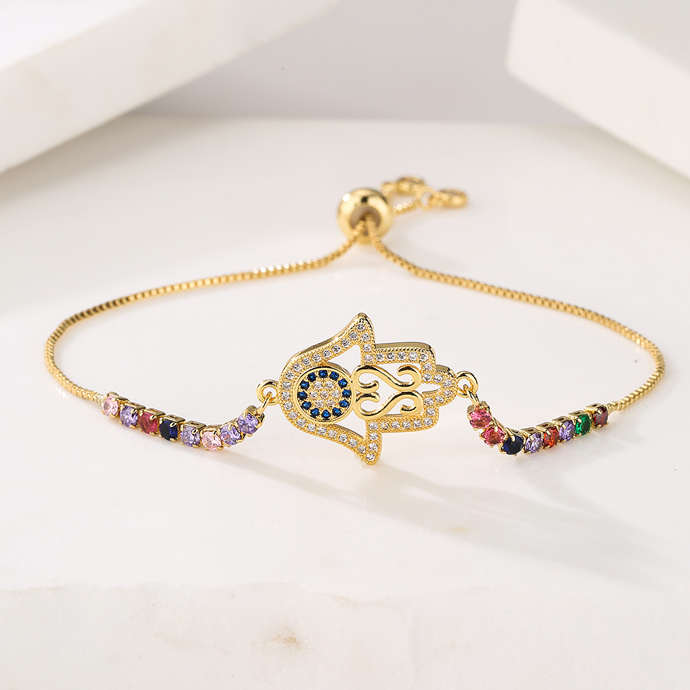 Geometric Copper Bracelets For Women With Zircon Inlay And Gold Plated Finish Featuring Box Chain Design 2