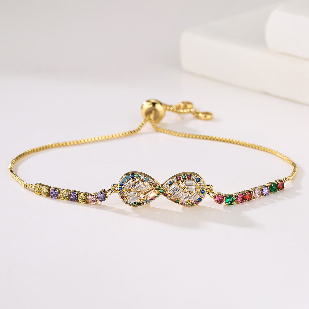 Geometric Copper Bracelets For Women With Zircon Inlay And Gold Plated Finish Featuring Box Chain Design 4