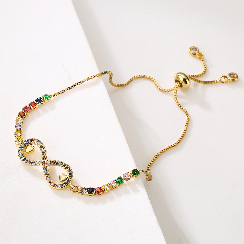 Geometric Copper Bracelets For Women With Zircon Inlay And Gold Plated Finish Featuring Box Chain Design 5