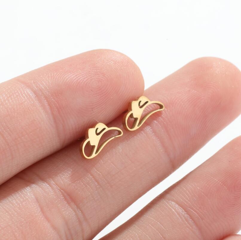 Electroplated Hat Earrings For Women With 316 Stainless Steel Studs And Real Gold PVD Coating