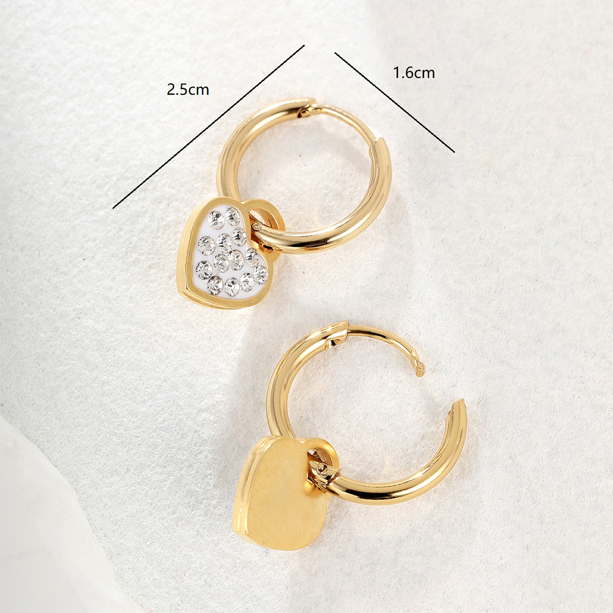 Unisex Heart Shape Dangling Earrings In Gold Plating With Zircon Inlay, Made Of 201 Stainless Steel, Casual Style 3