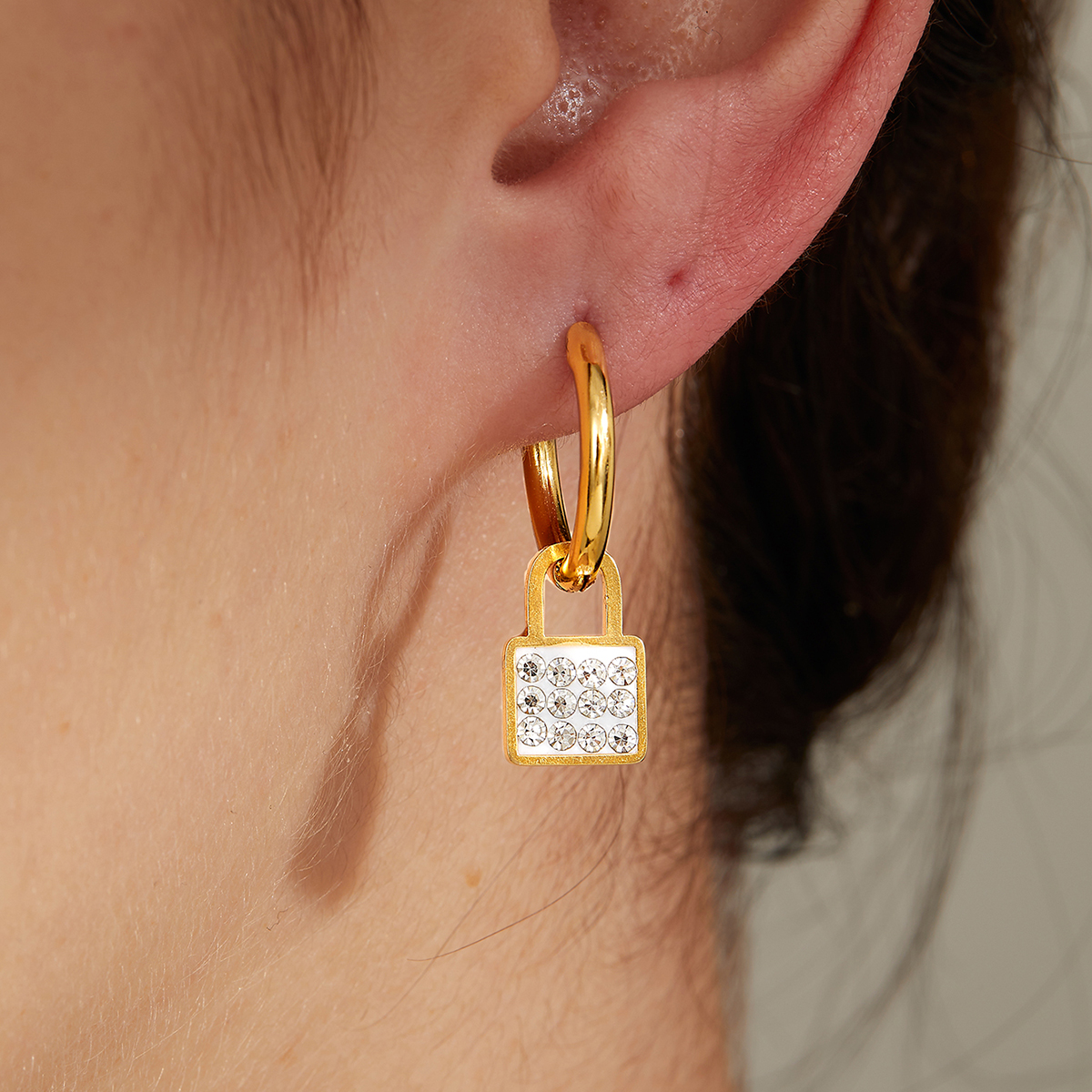 Unisex Heart Shape Dangling Earrings In Gold Plating With Zircon Inlay, Made Of 201 Stainless Steel, Casual Style 6