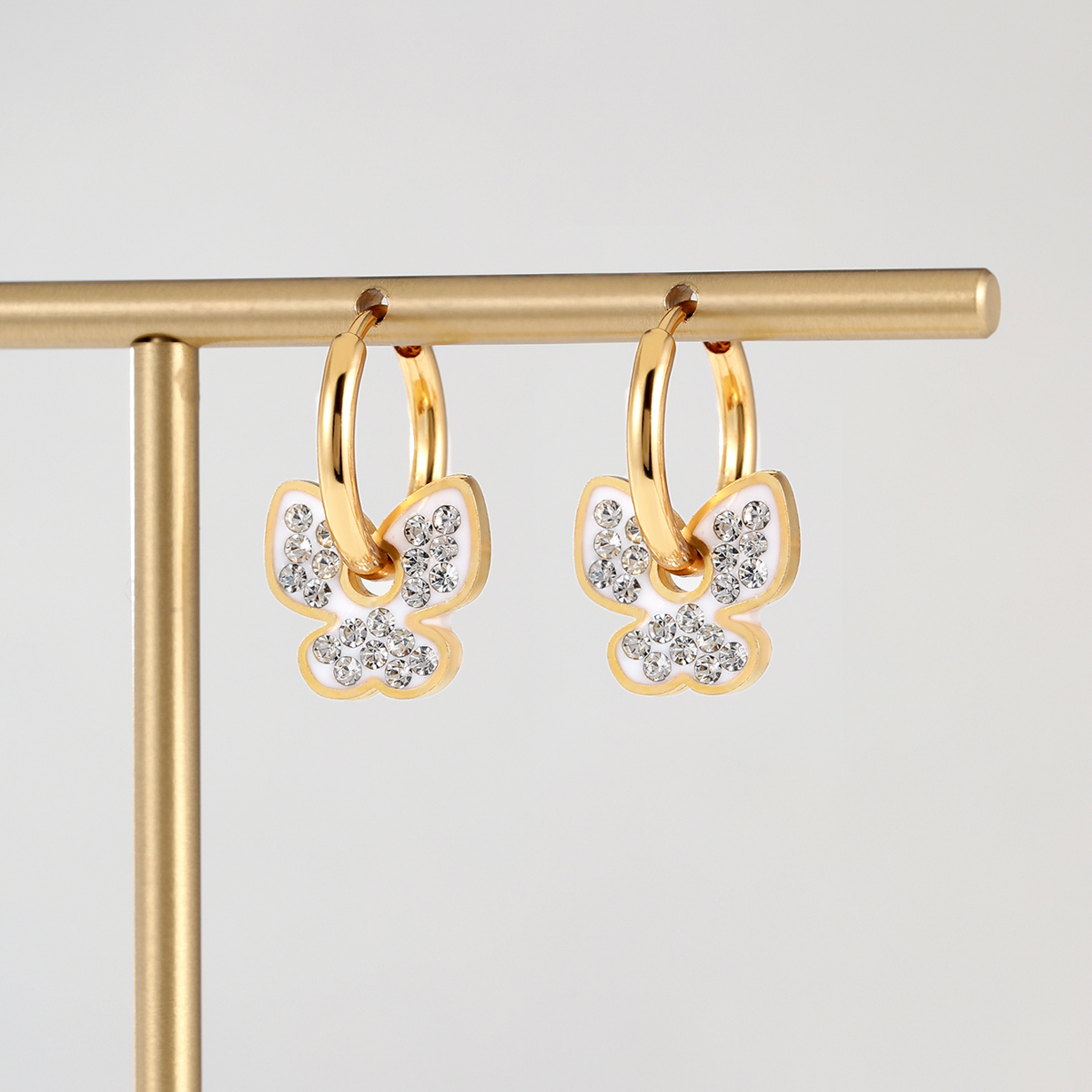 Unisex Heart Shape Dangling Earrings In Gold Plating With Zircon Inlay, Made Of 201 Stainless Steel, Casual Style 8
