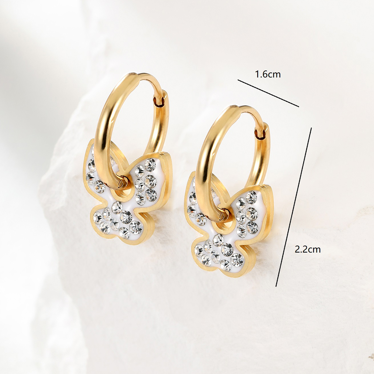 Unisex Heart Shape Dangling Earrings In Gold Plating With Zircon Inlay, Made Of 201 Stainless Steel, Casual Style 9