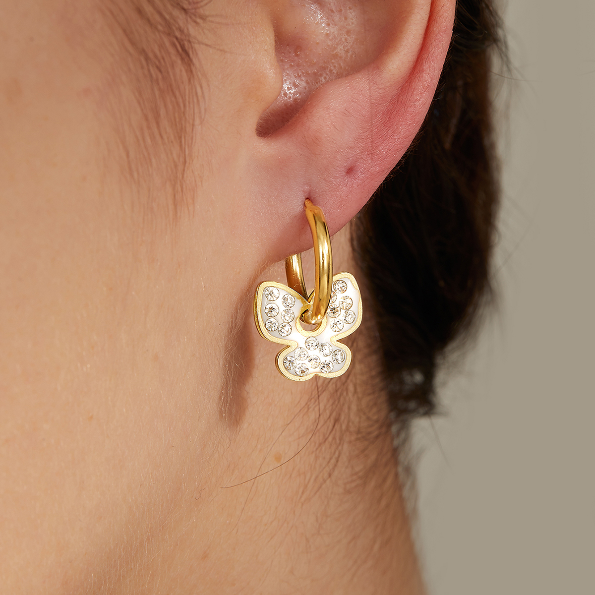 Unisex Heart Shape Dangling Earrings In Gold Plating With Zircon Inlay, Made Of 201 Stainless Steel, Casual Style 10